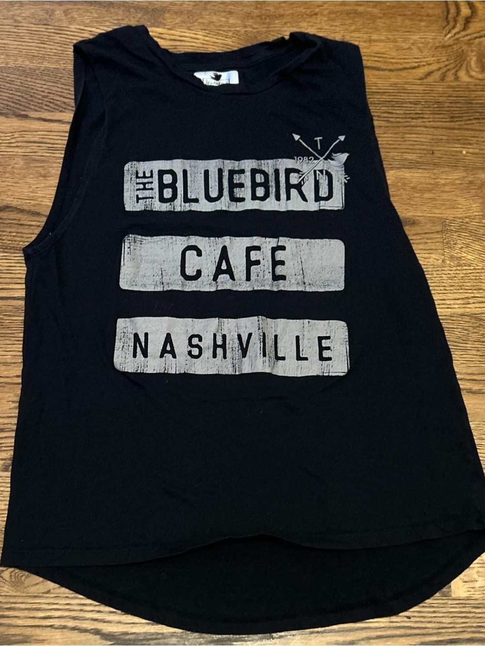 Black Tank Top with White 'The Bluebird Cafe Nashville' Print sleeveless tshirt